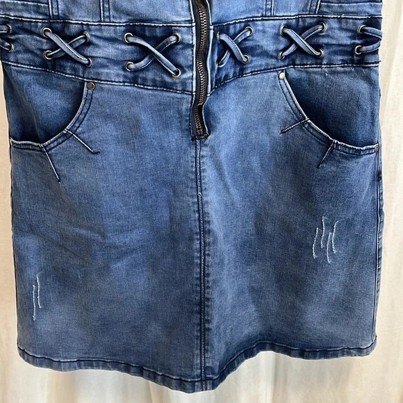 NWOT OXYGEN Denim Dress Adjustable Strap Pockets, Size L - Picture 3 of 11